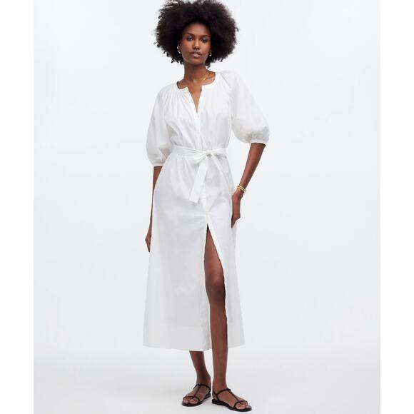 Madewell Tie-Waist Button-Front Midi Dress in Poplin XS - Picture 1 of 8